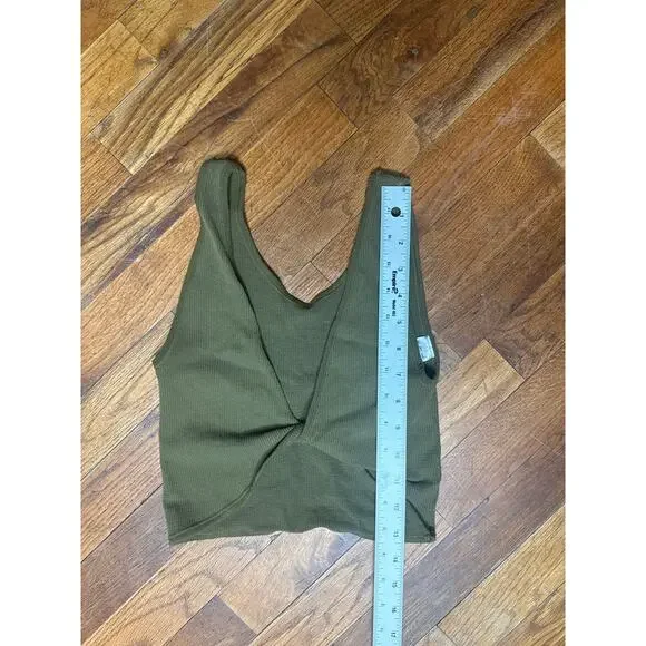 Urban Outfitters Ribbed Tie-Back Wrap Crop Tank Olive Green M/L - Picture 2 of 4
